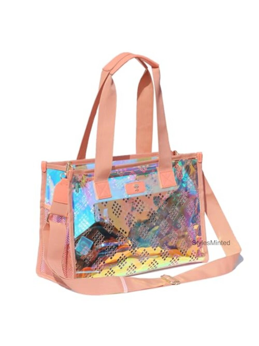 Clear Stadium Approved Iridescent Tote Bag with Pouch & Adjustable Straps